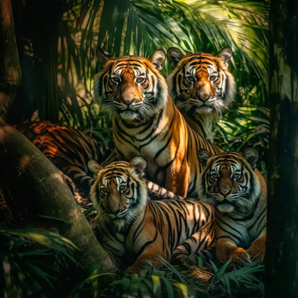 Image of a family of Sumatran tigers resting in the shade of the Indonesian jungle - Image 4