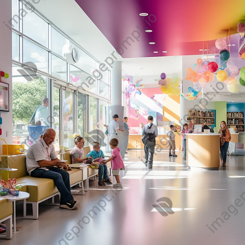 Children playing in a pediatric clinic waiting area with medical staff in the background. - Image 2