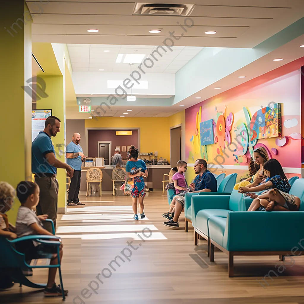 Children playing in a pediatric clinic waiting area with medical staff in the background. - Image 3