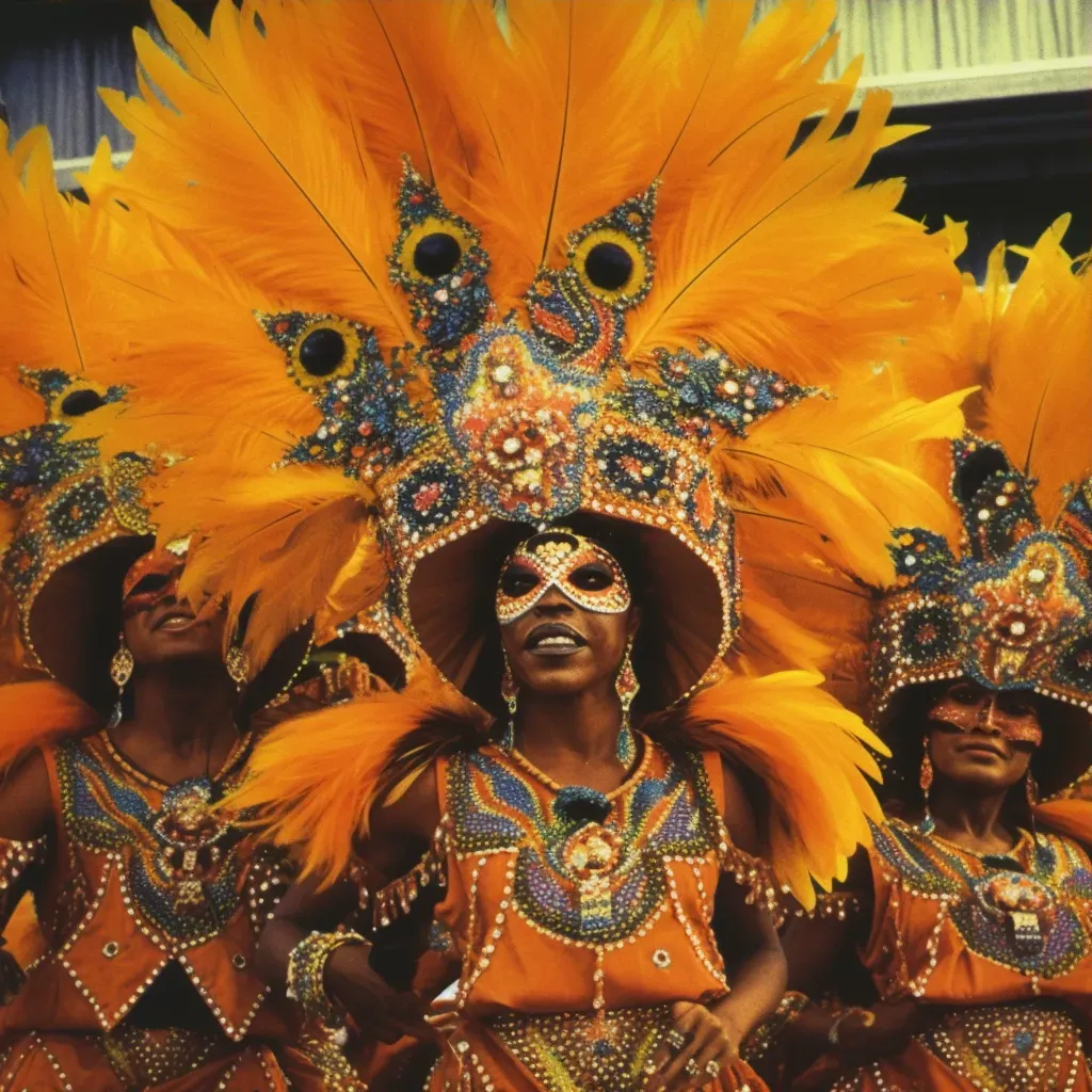 Illustration of a vibrant Carnival in Rio de Janeiro with dancers in colorful costumes and feathered headdresses - Image 3