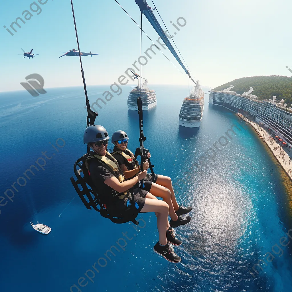 Travelers zip lining on a cruise ship. - Image 1