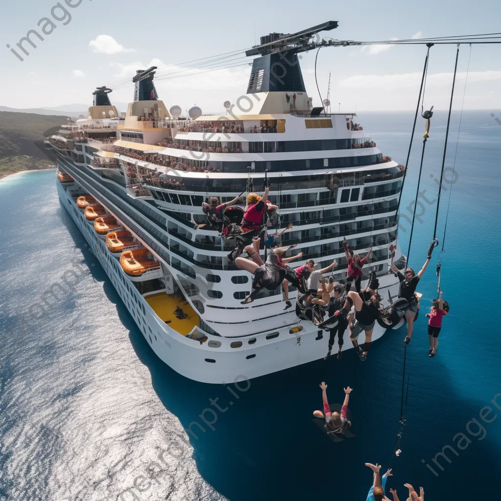 Travelers zip lining on a cruise ship. - Image 2