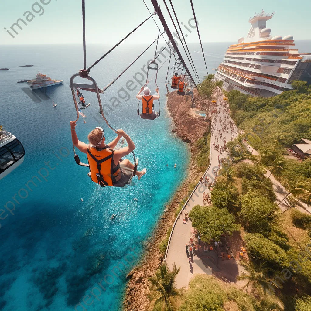 Travelers zip lining on a cruise ship. - Image 3