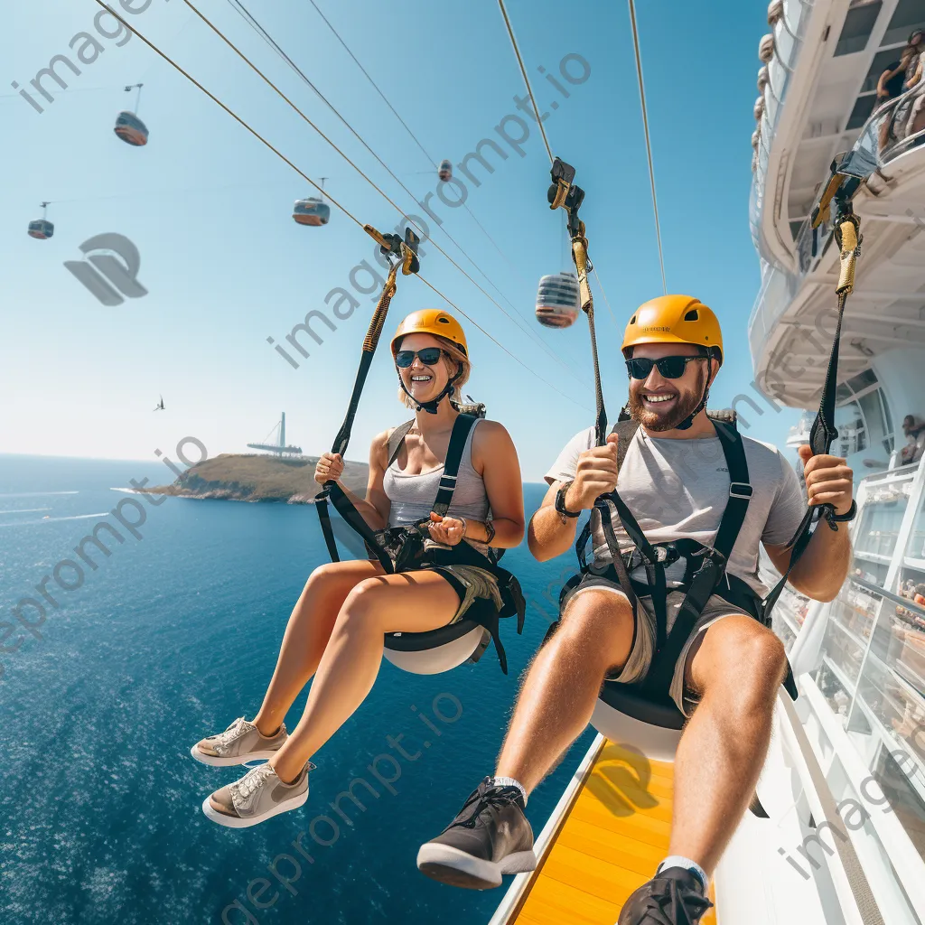 Travelers zip lining on a cruise ship. - Image 4