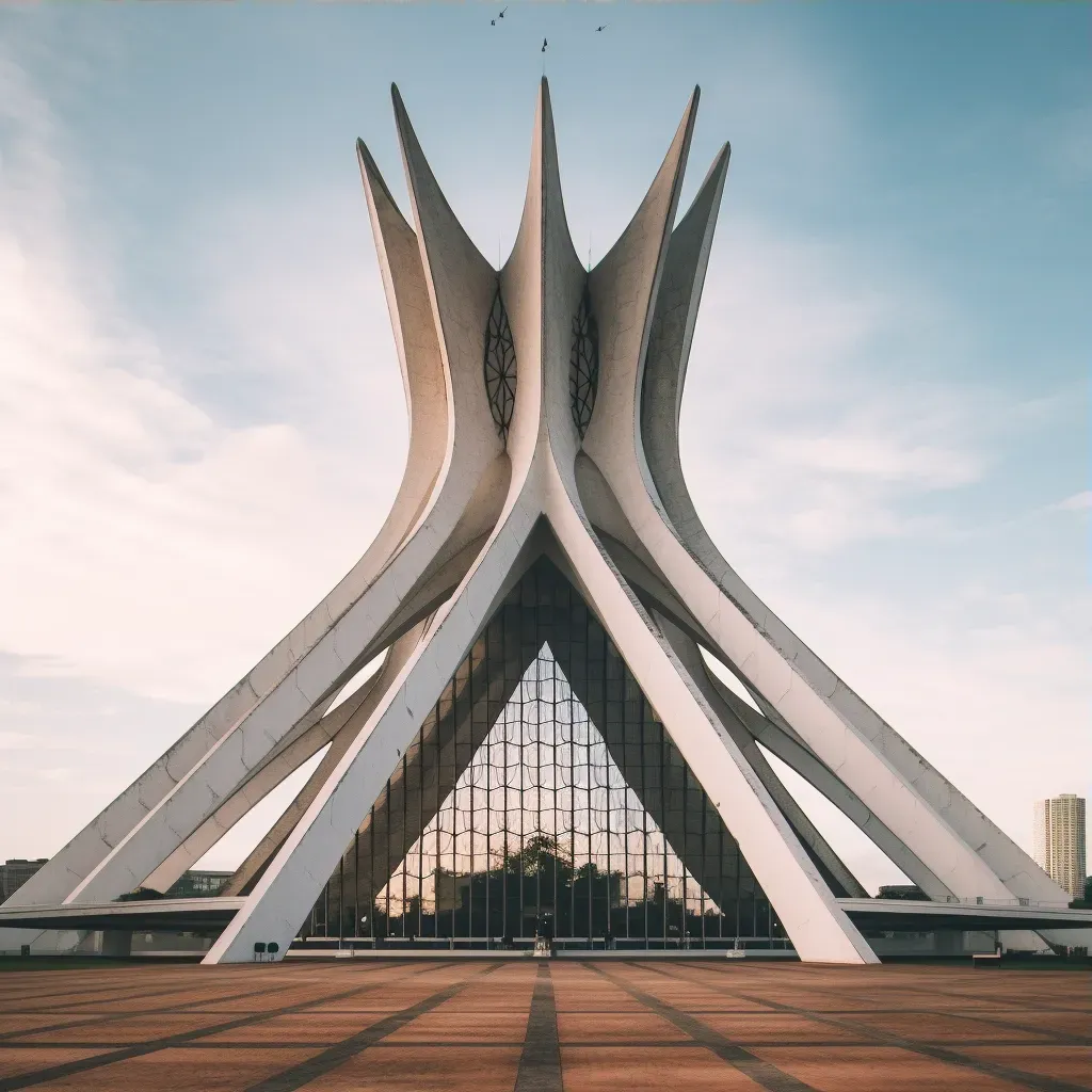 View of Brasília Cathedral showcasing modernist architecture and concrete frame reaching skyward - Image 3