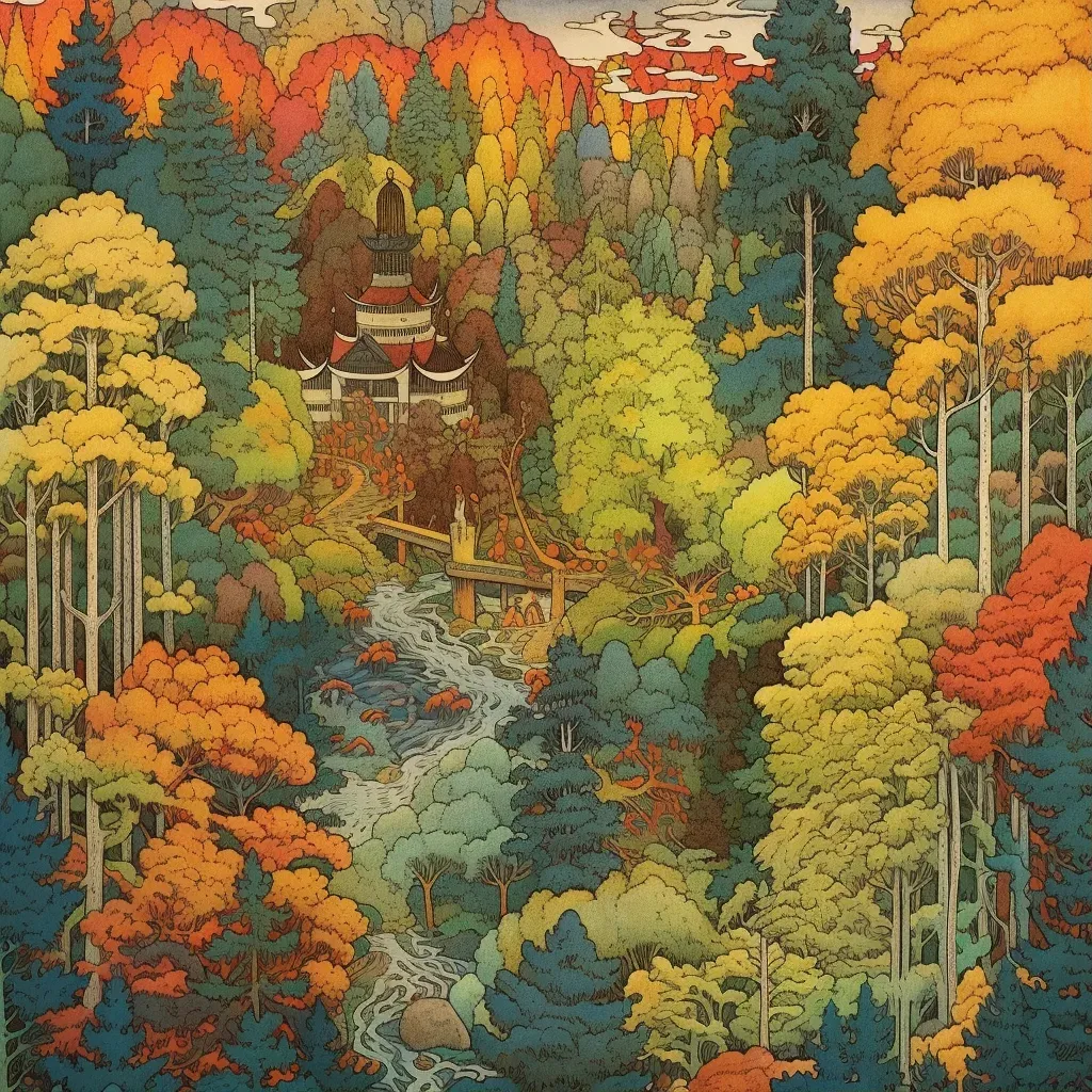 Aerial view of an autumn forest with a riot of colors spread out - Image 1