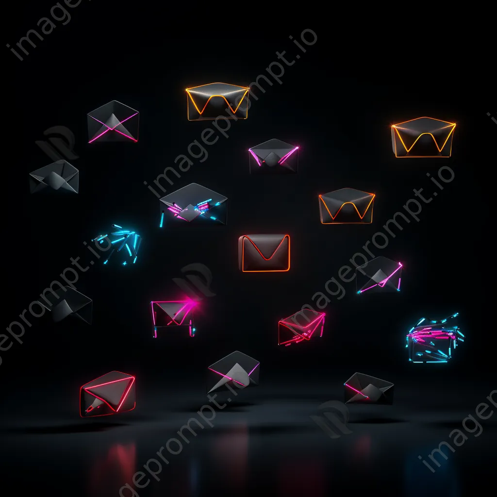 Graphic of email icons leading to engaging content with neon design - Image 1