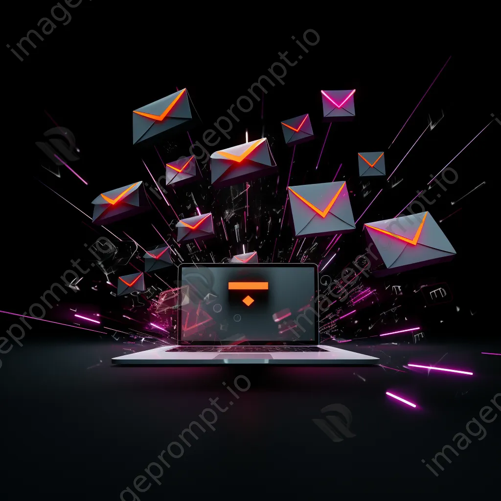 Graphic of email icons leading to engaging content with neon design - Image 2