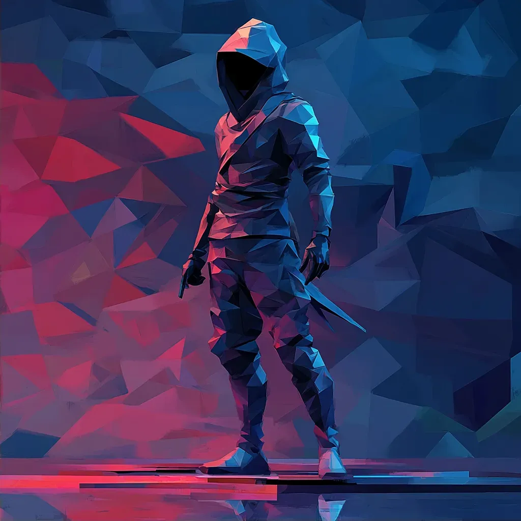 Low poly cyberninja in high contrast neo-noir setting, inspired by cubism - Image 2