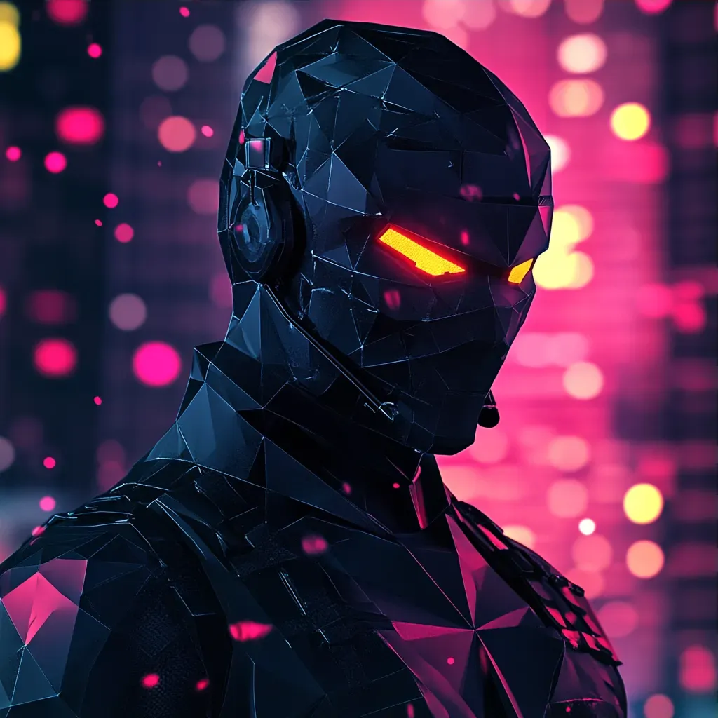 Low poly cyberninja in high contrast neo-noir setting, inspired by cubism - Image 3