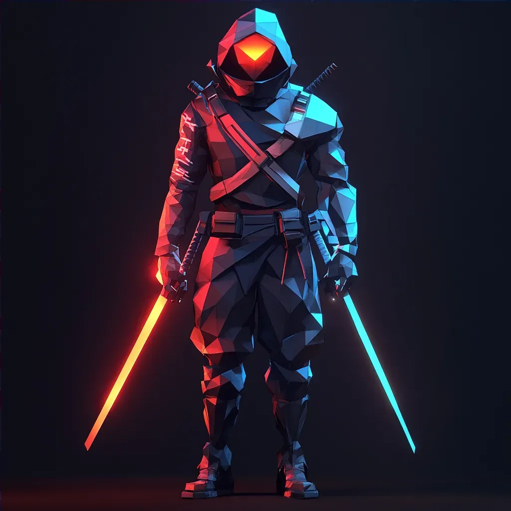 Low poly cyberninja in high contrast neo-noir setting, inspired by cubism - Image 4