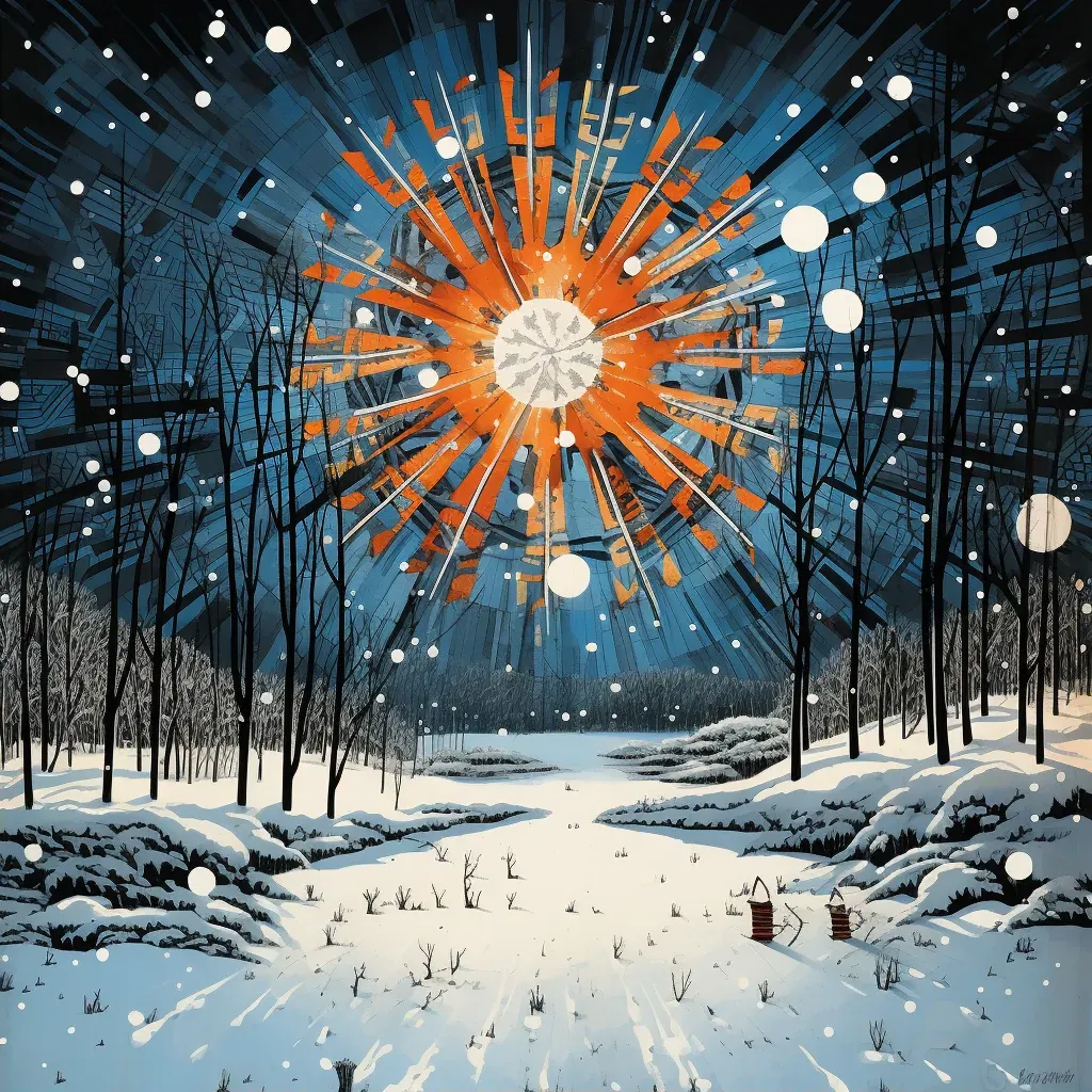 Winter scene with symmetrical snowflake pattern - Image 2