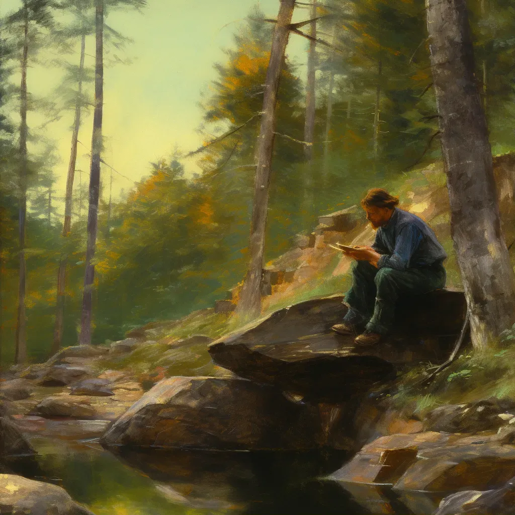 Man painting by a bubbling brook in a forest - Image 1