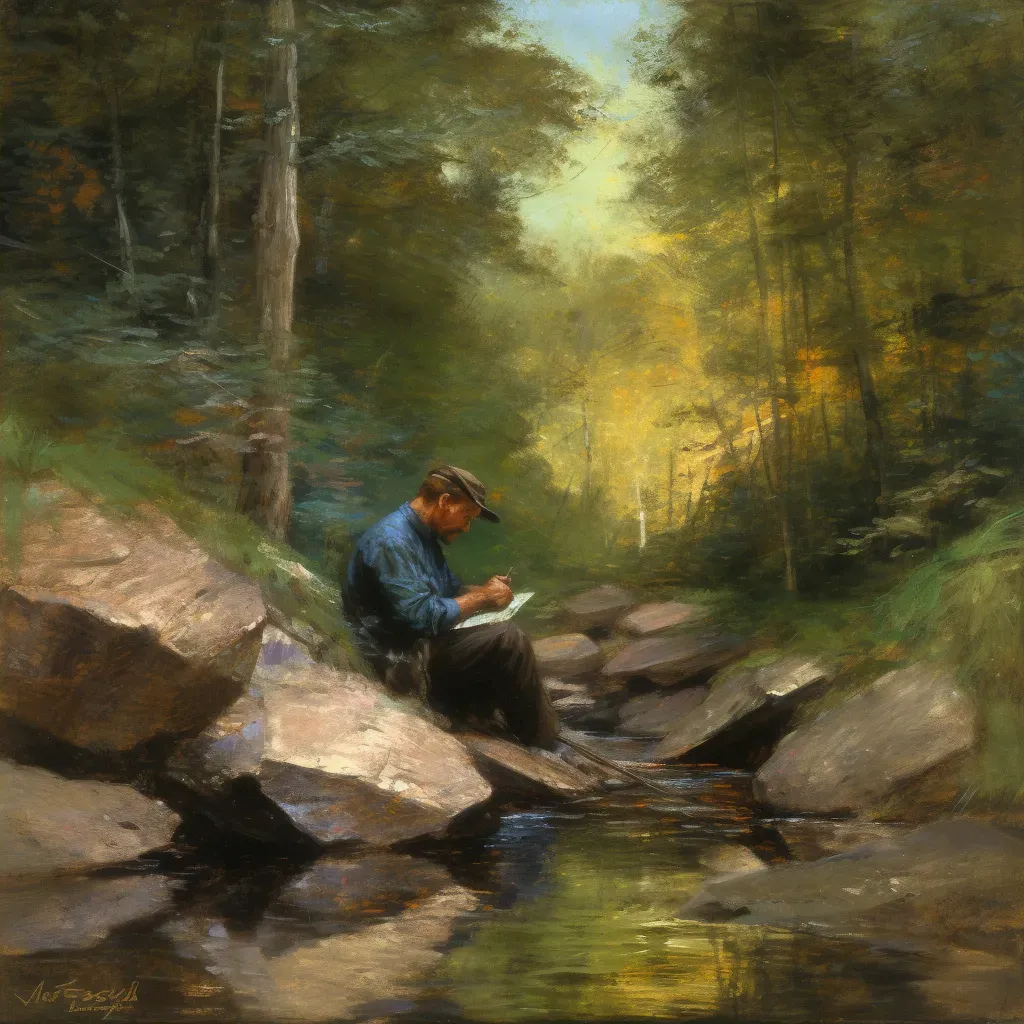 Man painting by a bubbling brook in a forest - Image 2