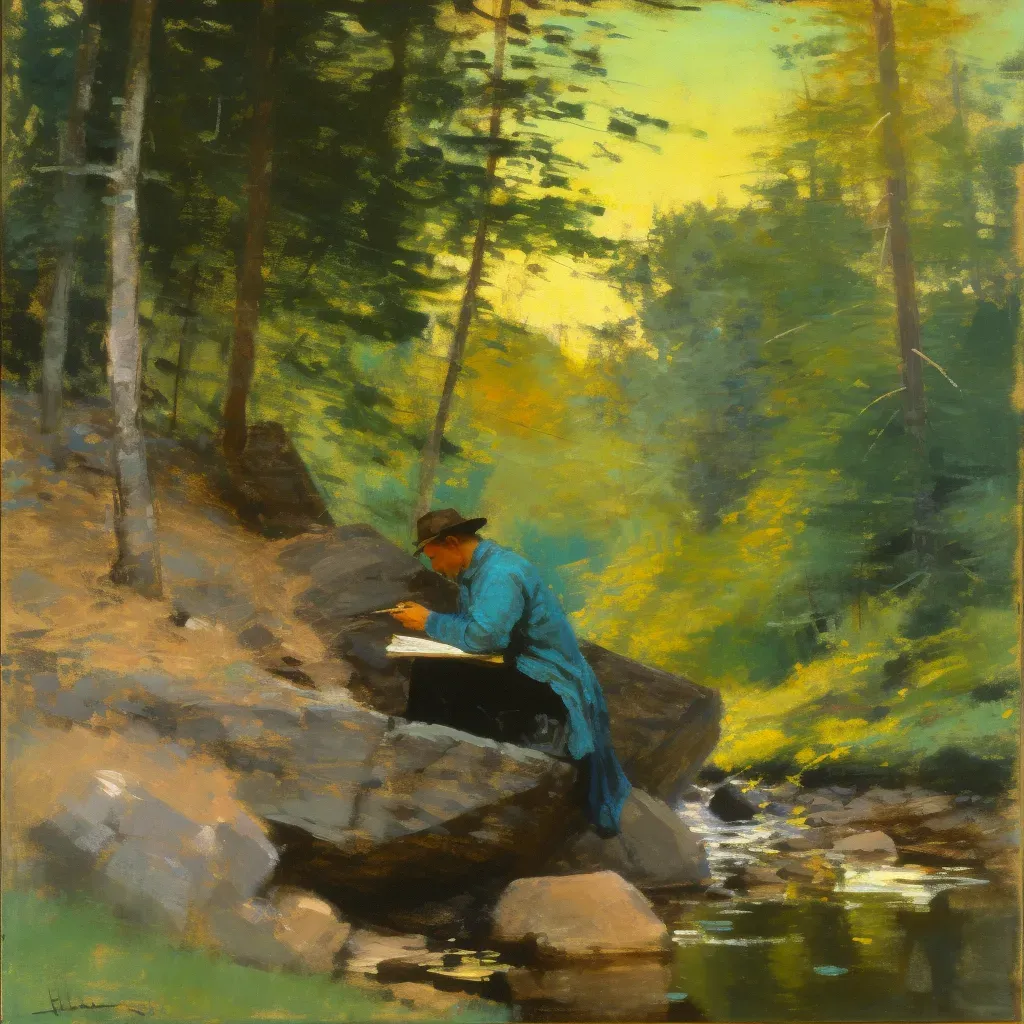 Man painting by a bubbling brook in a forest - Image 3