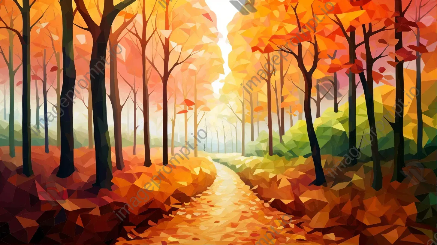 Polygonal depiction of an autumn forest path - Image 1