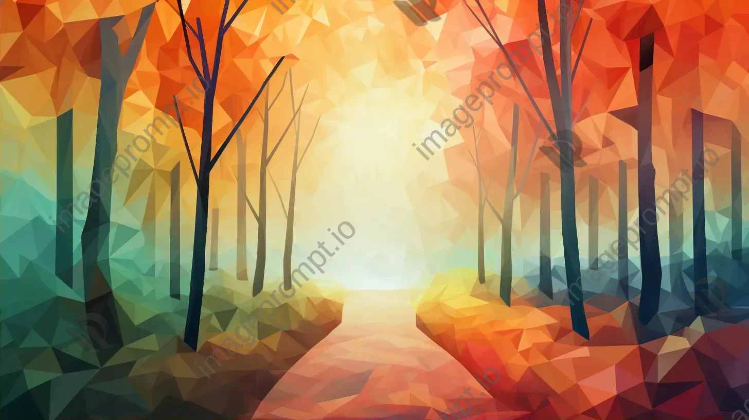 Polygonal depiction of an autumn forest path - Image 2