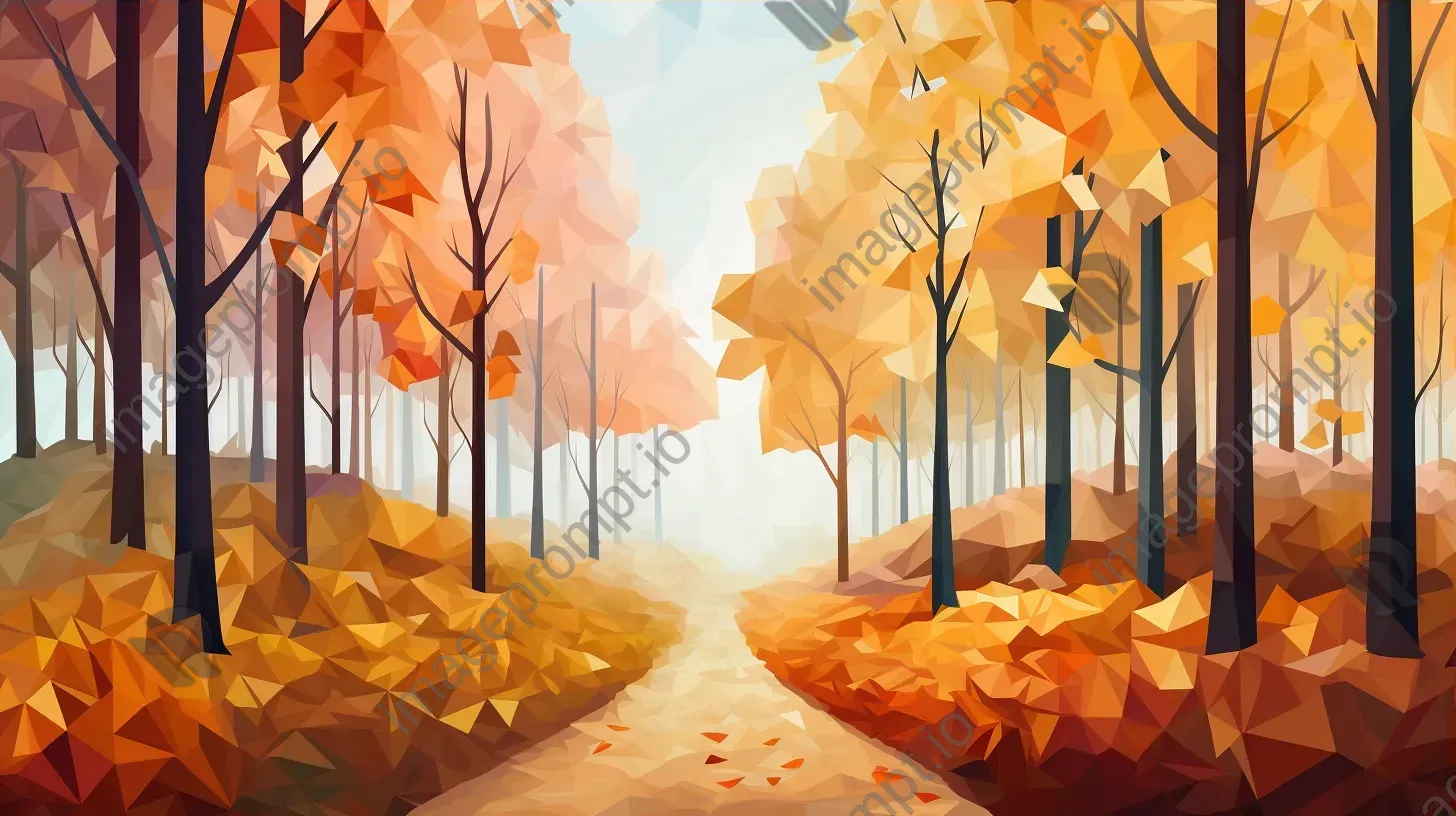 Polygonal depiction of an autumn forest path - Image 3