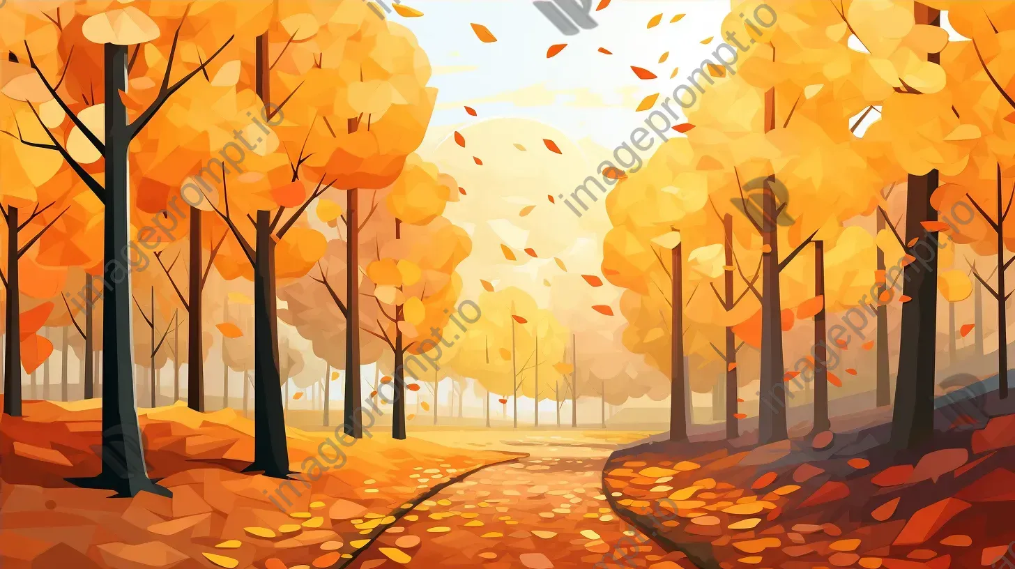 Polygonal depiction of an autumn forest path - Image 4