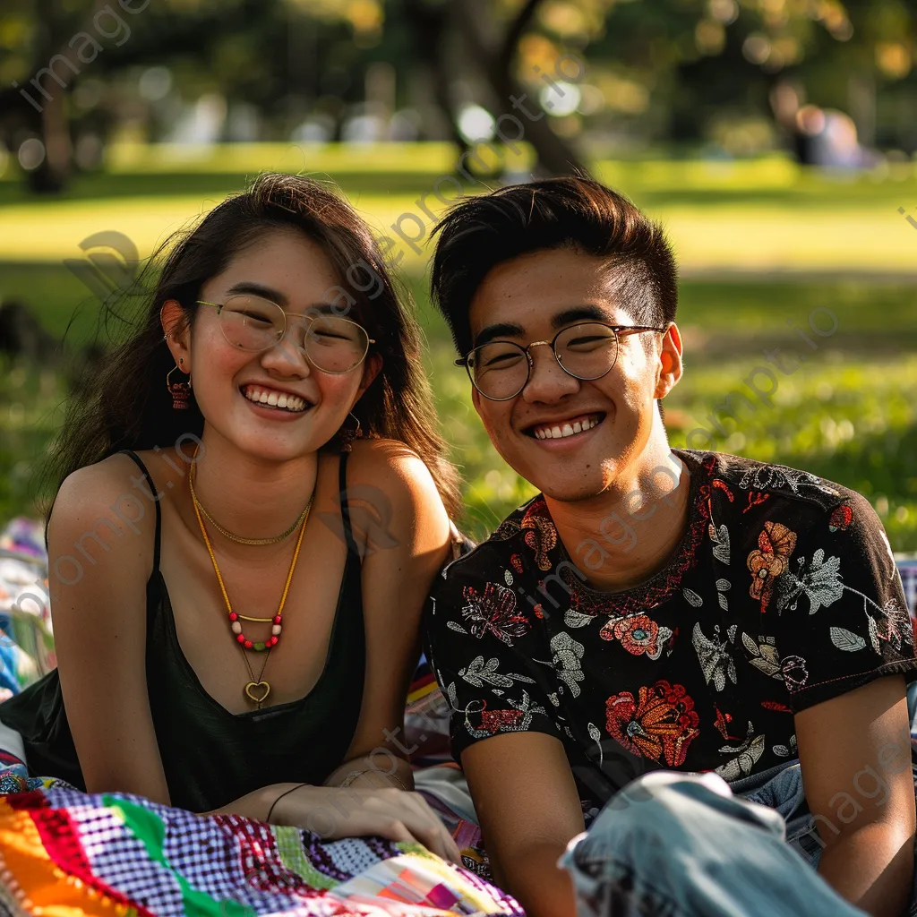 Diverse couple having a picnic in the park - Image 4