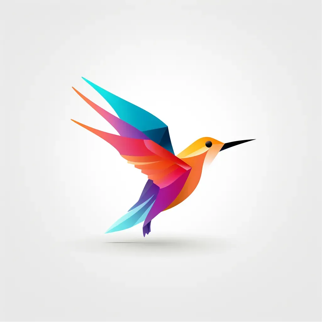 Logo with a hummingbird formed by overlapping geometric shapes, in vibrant colors on white. - Image 1