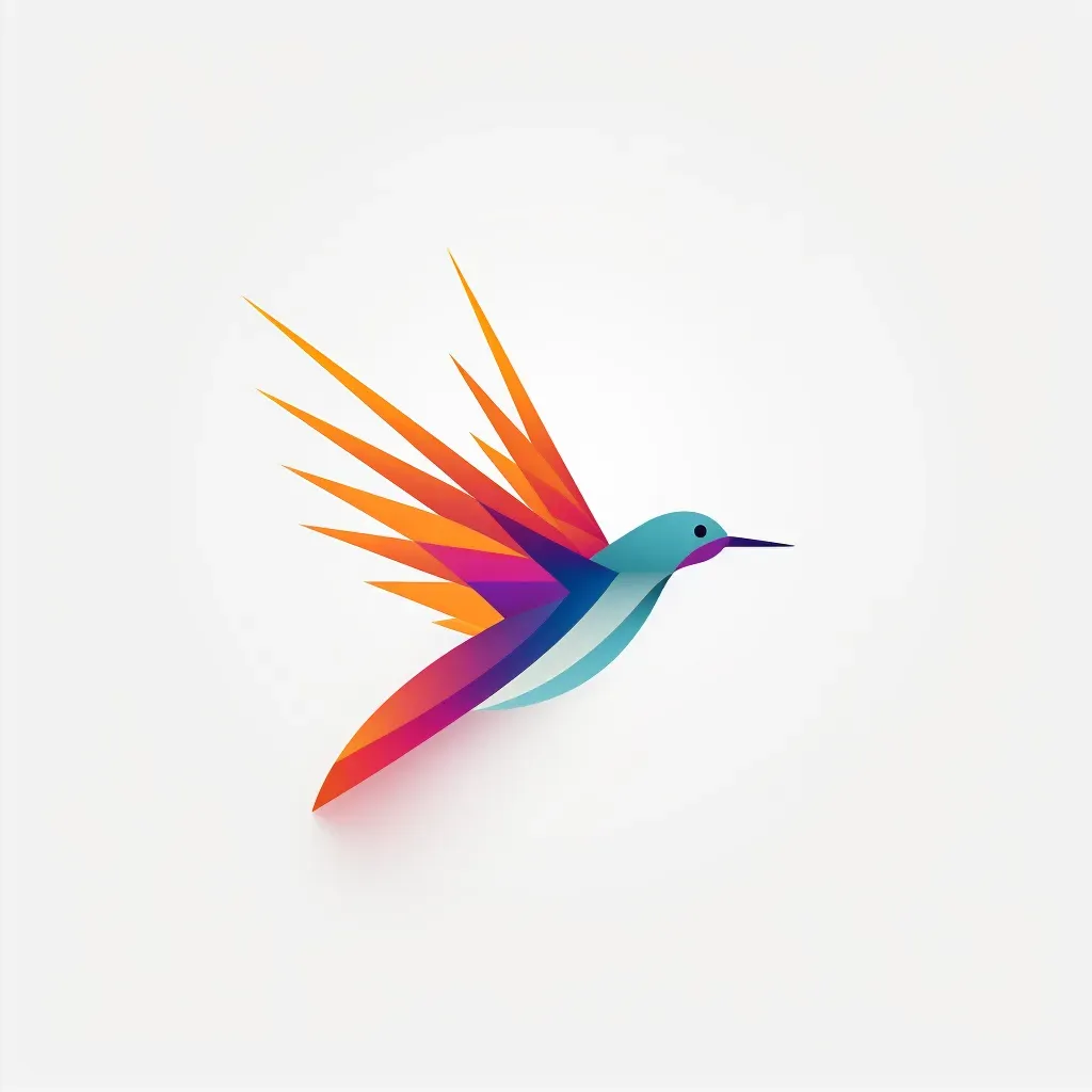 Logo with a hummingbird formed by overlapping geometric shapes, in vibrant colors on white. - Image 2