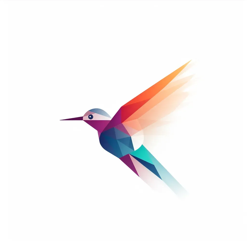 Logo with a hummingbird formed by overlapping geometric shapes, in vibrant colors on white. - Image 4