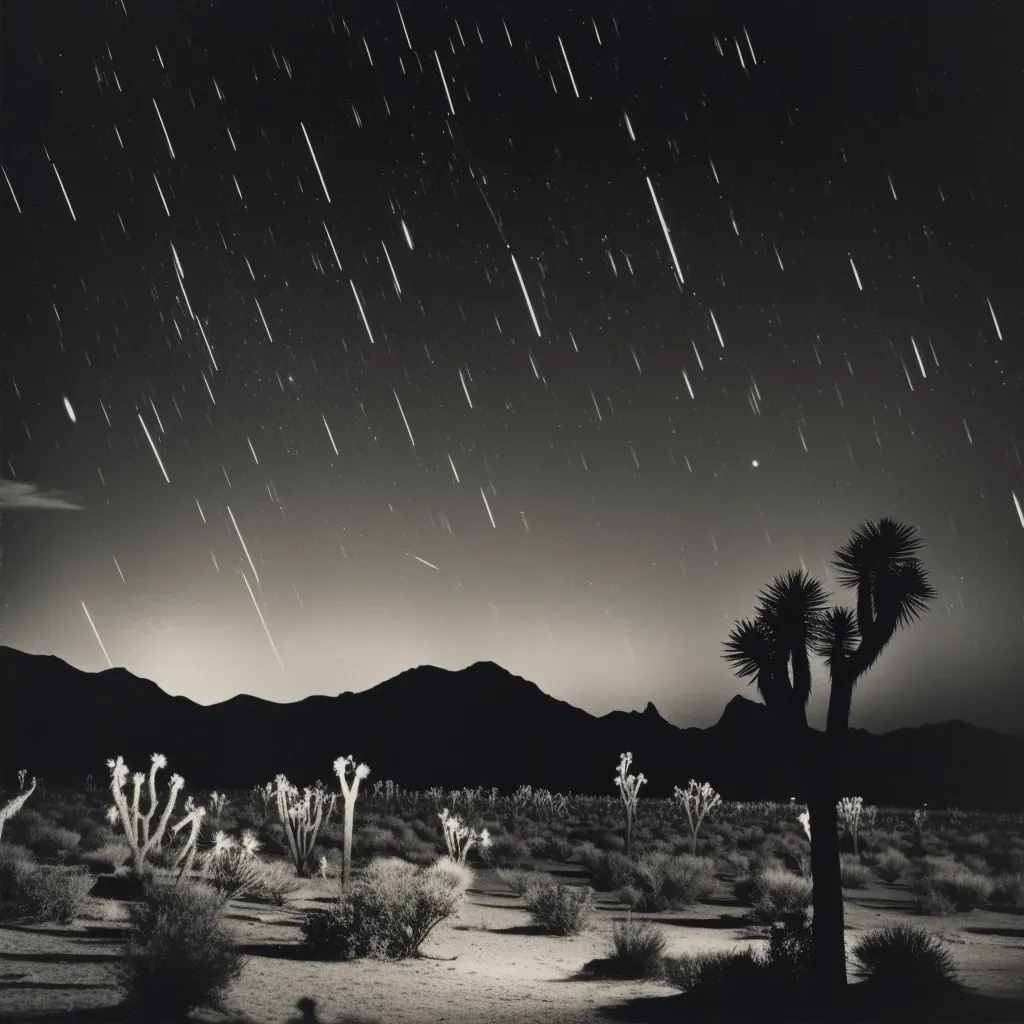 Starry night sky with meteor shower over desert landscape silhouette - Image 2