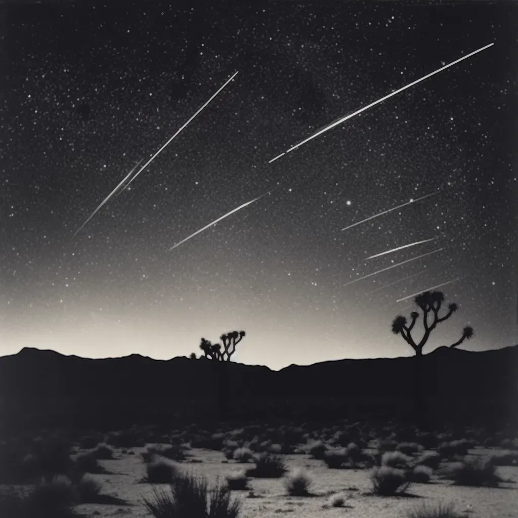 Starry Night Sky with Meteor Shower over Desert