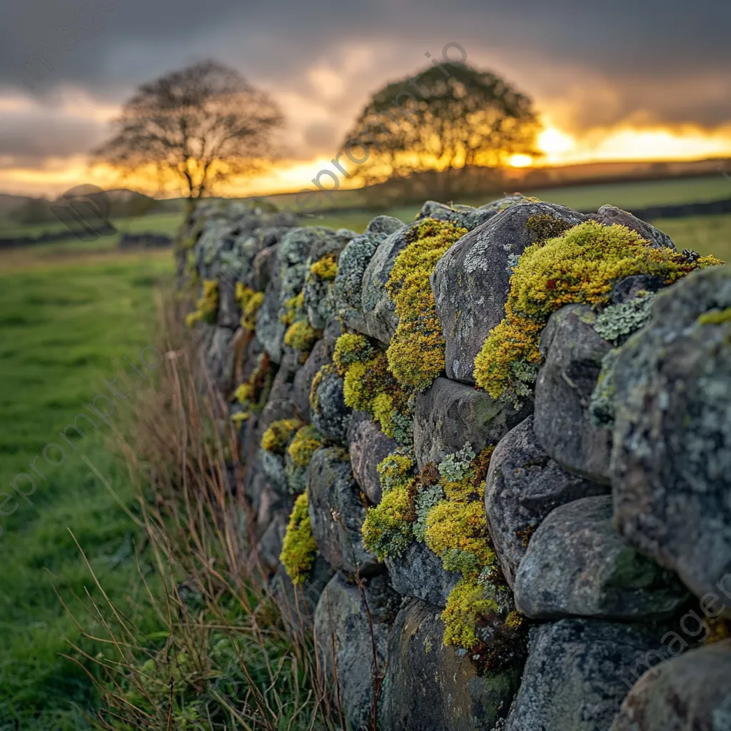 Lichen and moss on a dry stone wall in soft evening light. - Image 2