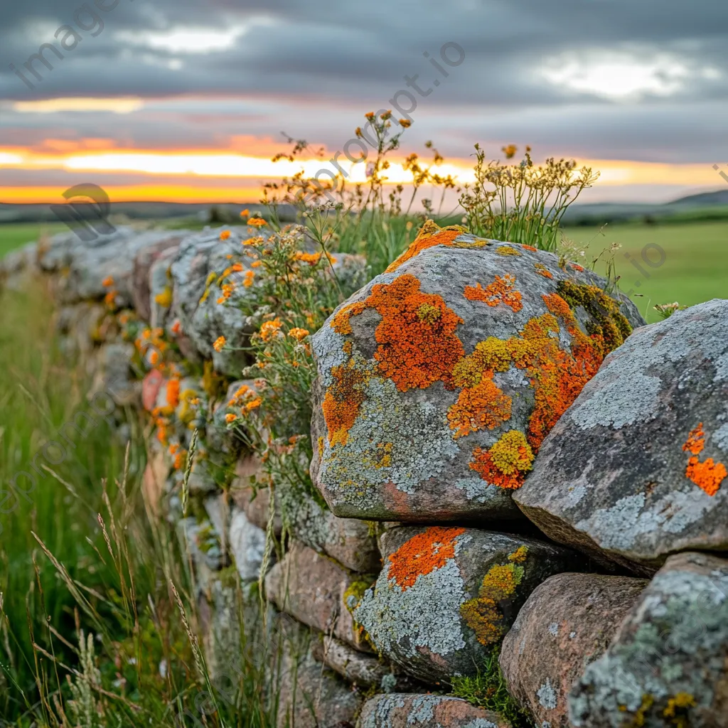 Lichen and moss on a dry stone wall in soft evening light. - Image 3