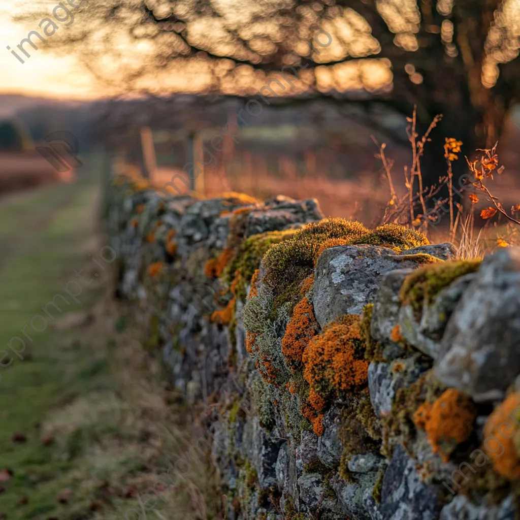 Lichen and moss on a dry stone wall in soft evening light. - Image 4