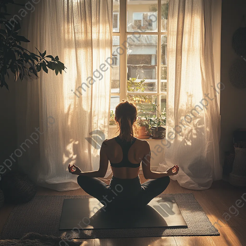 Woman practicing yoga at home with natural light. - Image 2