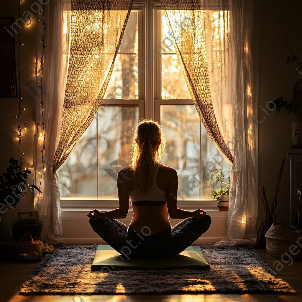 Woman practicing yoga at home with natural light. - Image 3