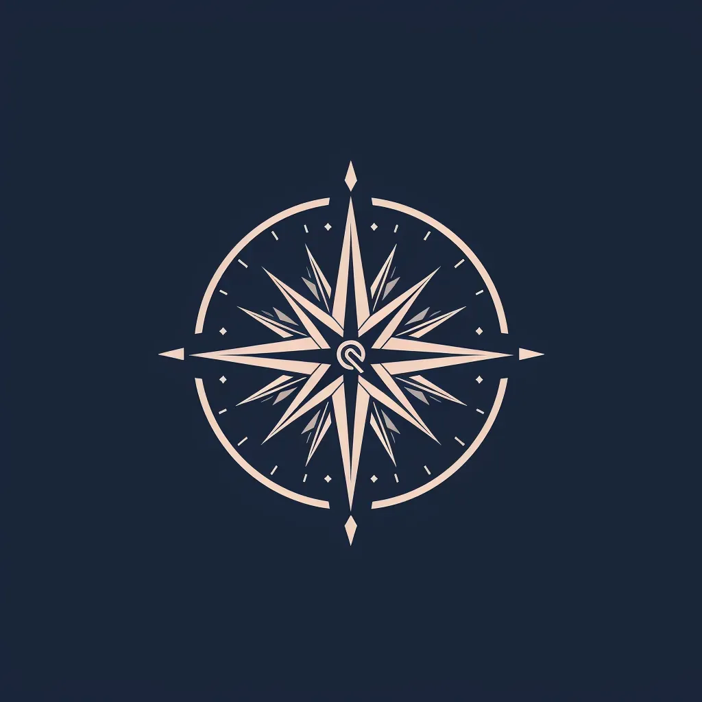 Intricate compass logo design with navy and silver colors on a dark background - Image 1