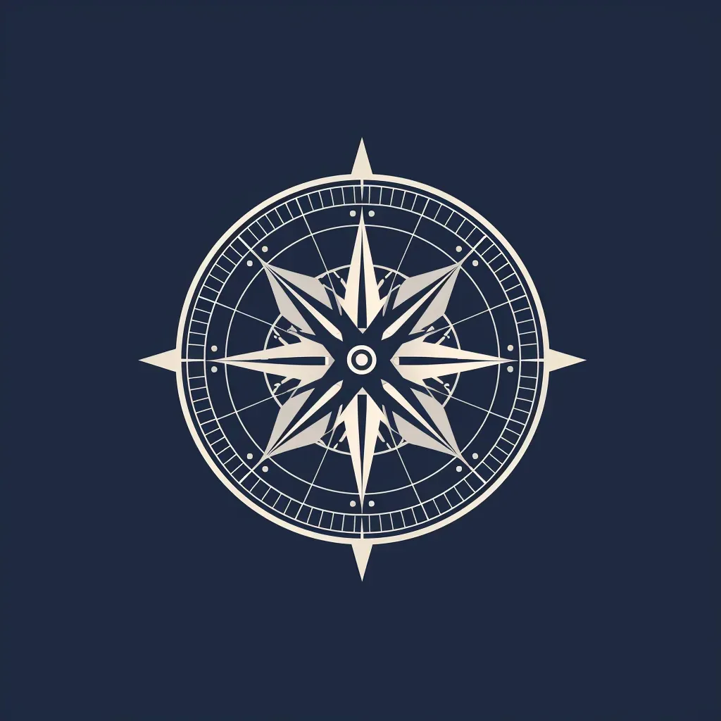 Intricate compass logo design with navy and silver colors on a dark background - Image 2