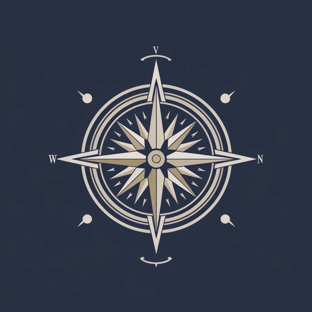 Intricate compass logo design with navy and silver colors on a dark background - Image 3