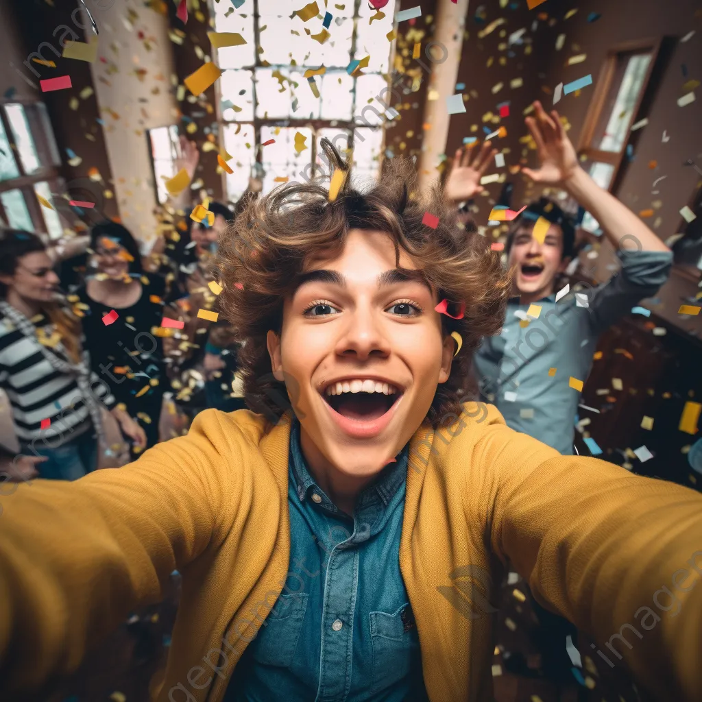 Students celebrating together after passing exams with confetti. - Image 1