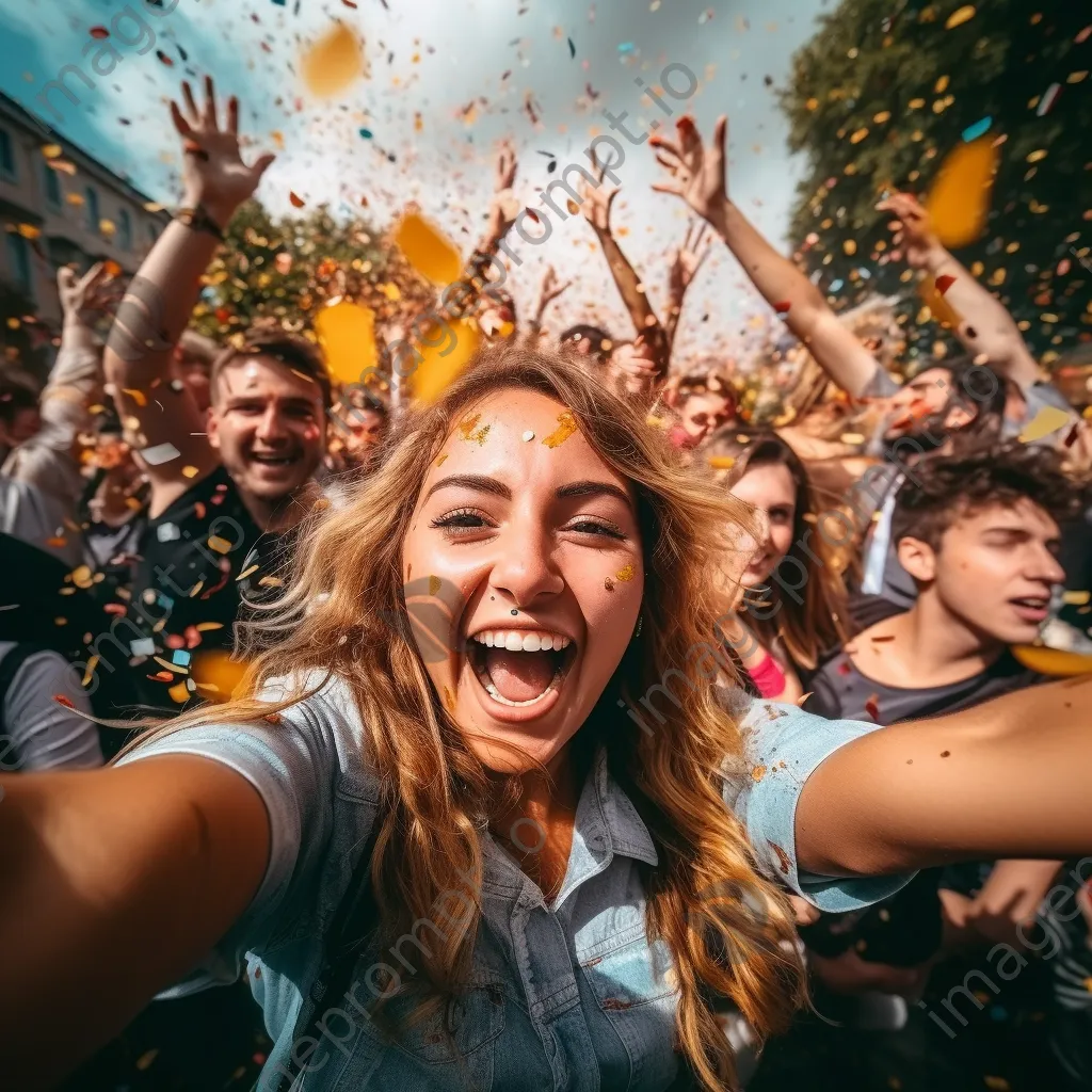 Students celebrating together after passing exams with confetti. - Image 2