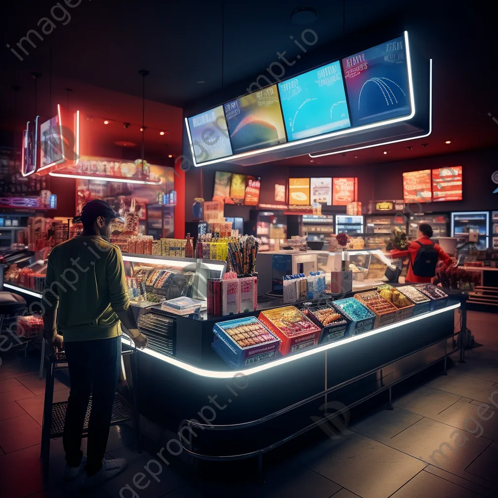 Checkout area in a supermarket with snacks and a friendly cashier. - Image 2