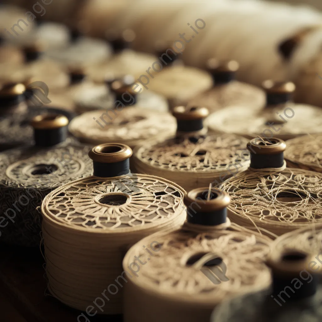 Close-up of intricate hand-stitching on linen fabric. - Image 1