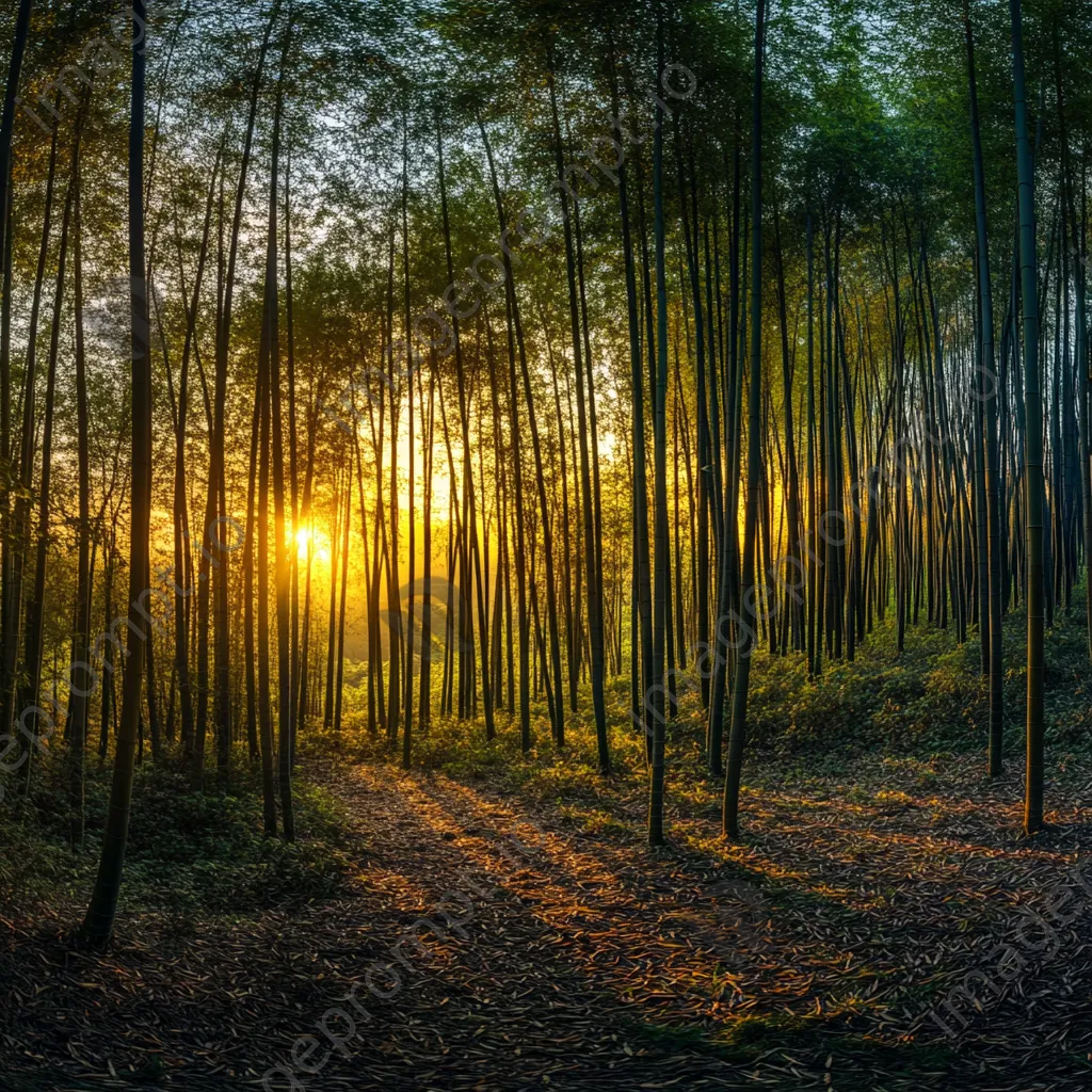 Panoramic view of bamboo forest during sunrise - Image 2