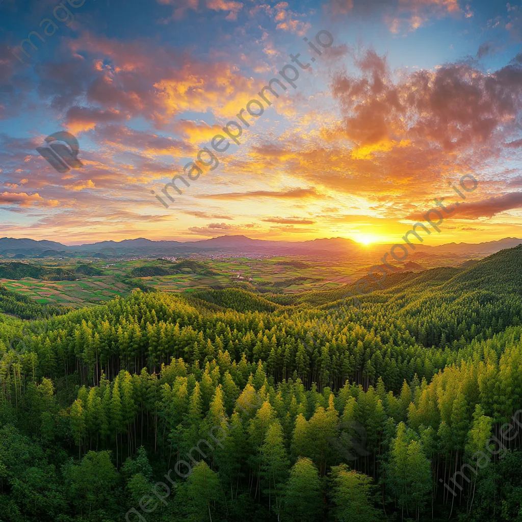 Panoramic view of bamboo forest during sunrise - Image 3