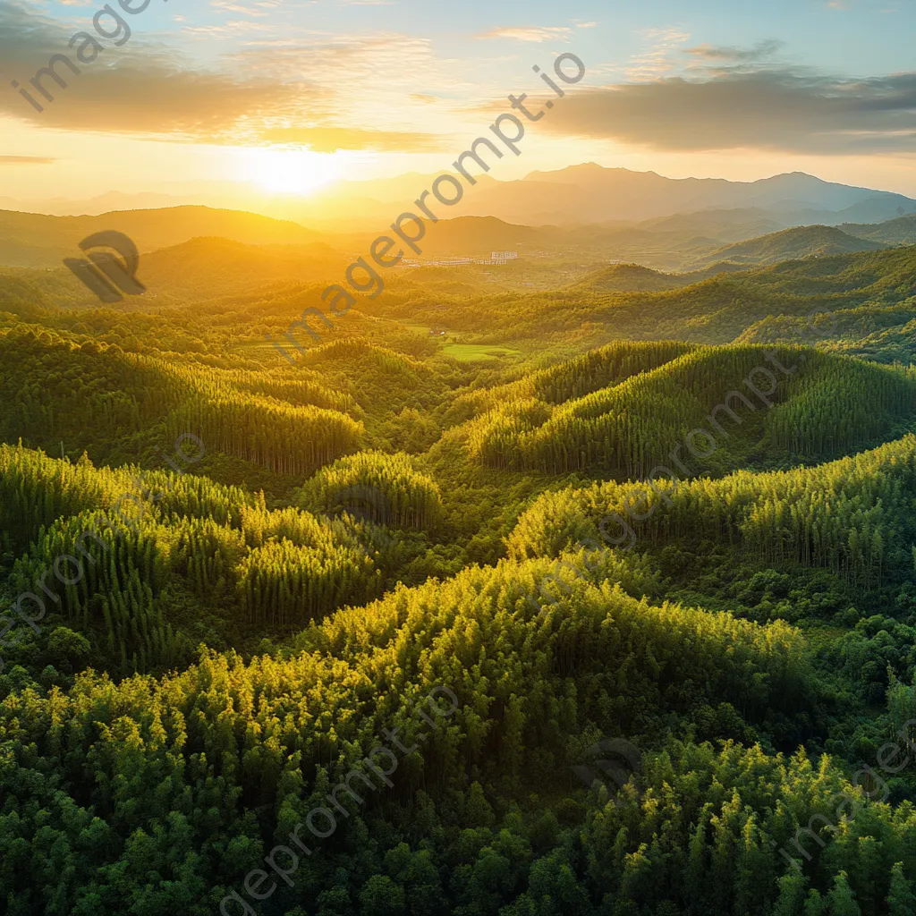 Panoramic view of bamboo forest during sunrise - Image 4