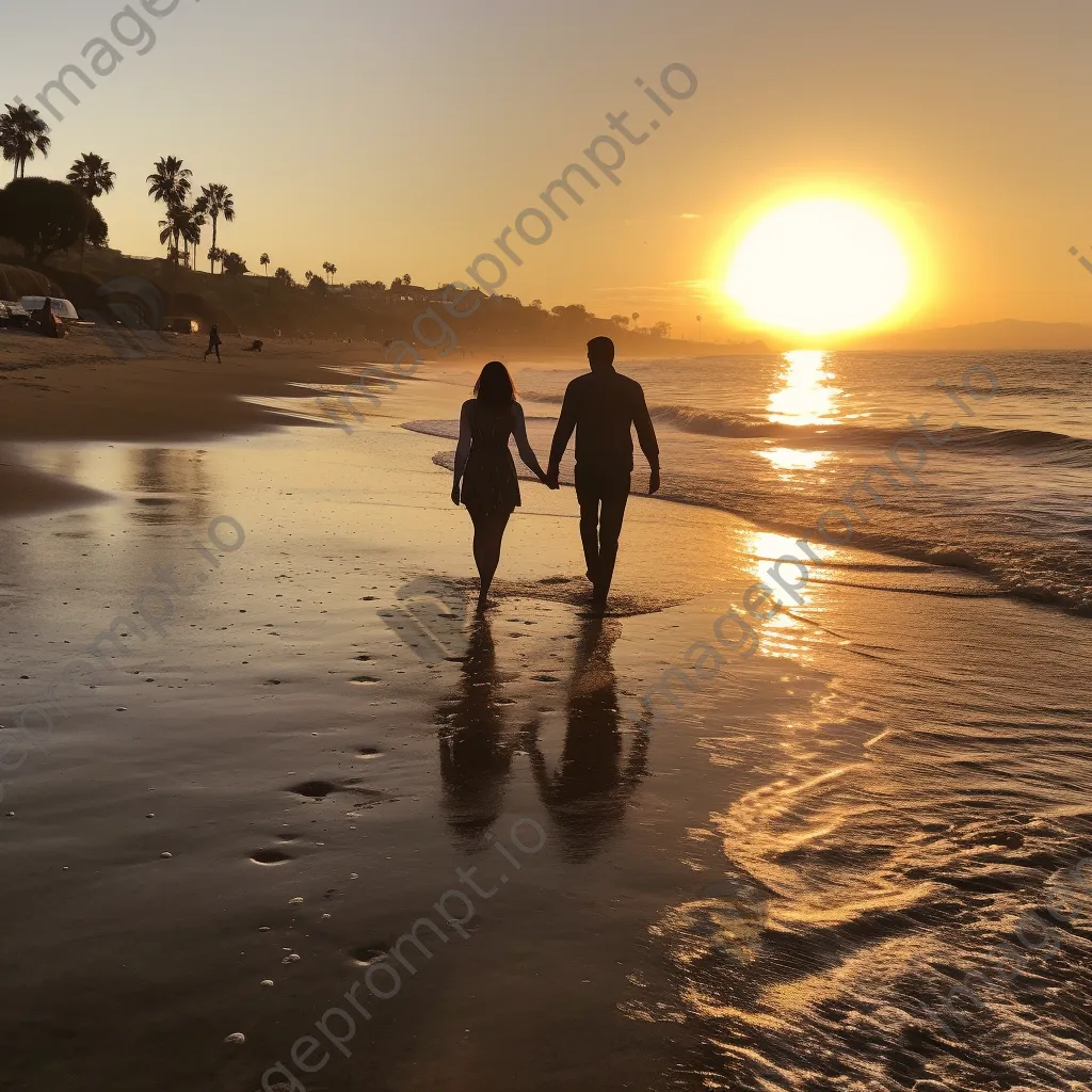 Couple walking along the beach during a vibrant sunset. - Image 3