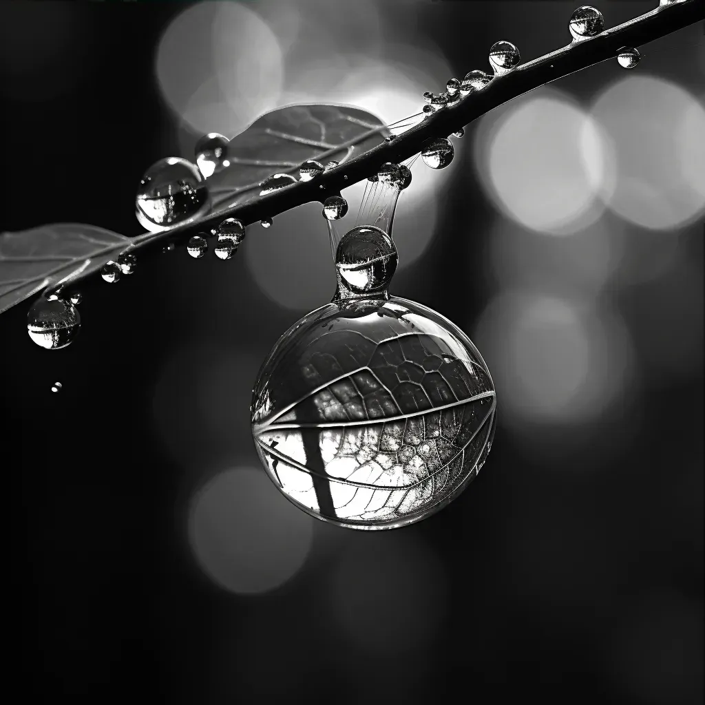 Image revealing the hidden world inside a dewdrop on a leaf with refracted light - Image 3