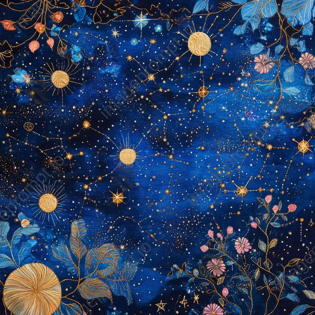 Whimsical night sky depicted with bold textile art patterns mimicking constellations - Image 1