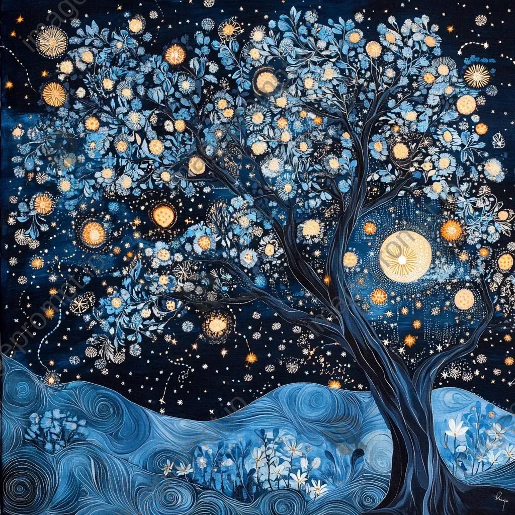 Whimsical night sky depicted with bold textile art patterns mimicking constellations - Image 4