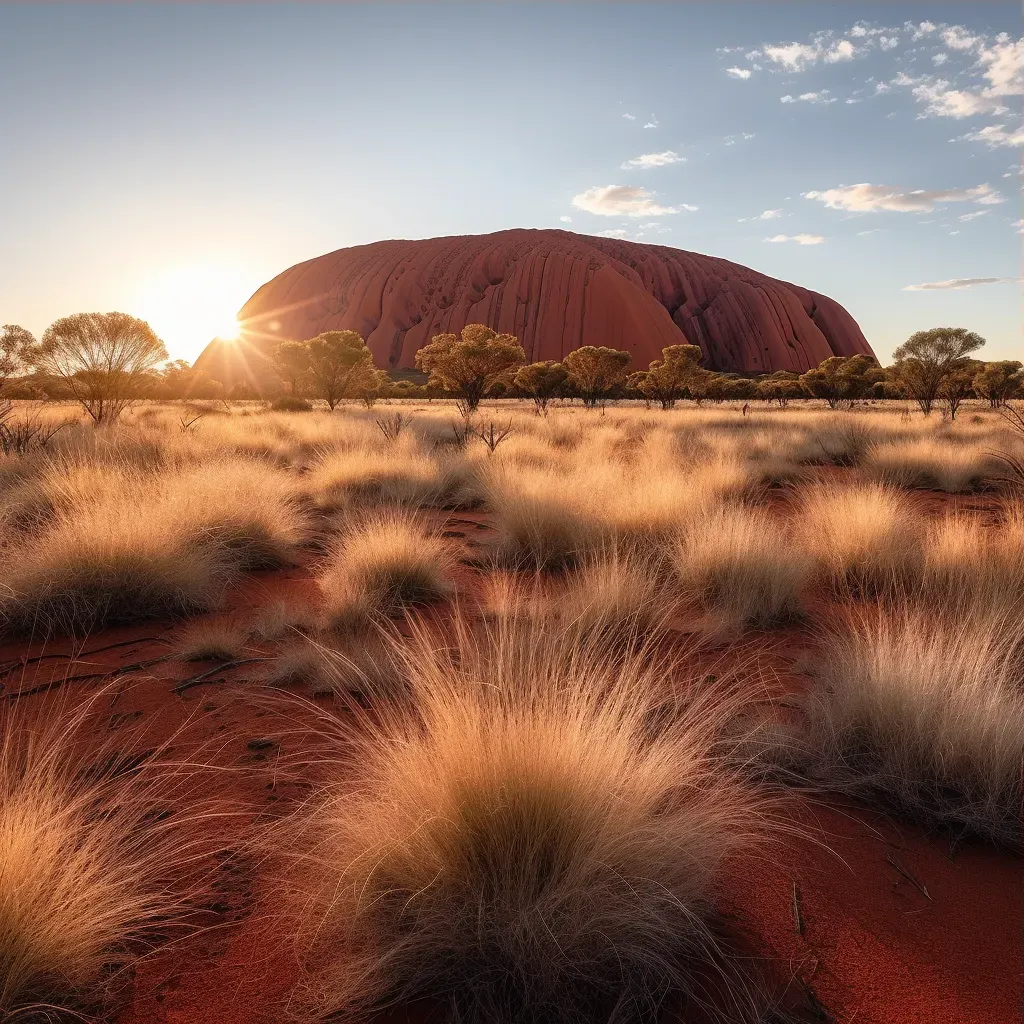 Uluru at sunrise with changing colors in the desert landscape - Image 3