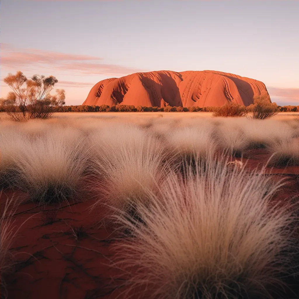 Uluru at sunrise with changing colors in the desert landscape - Image 4